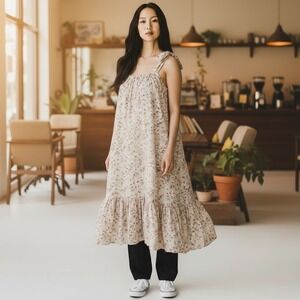 Lulu's Be My Honey Cream Floral‎ Print Midi Dress White and Red Size Small